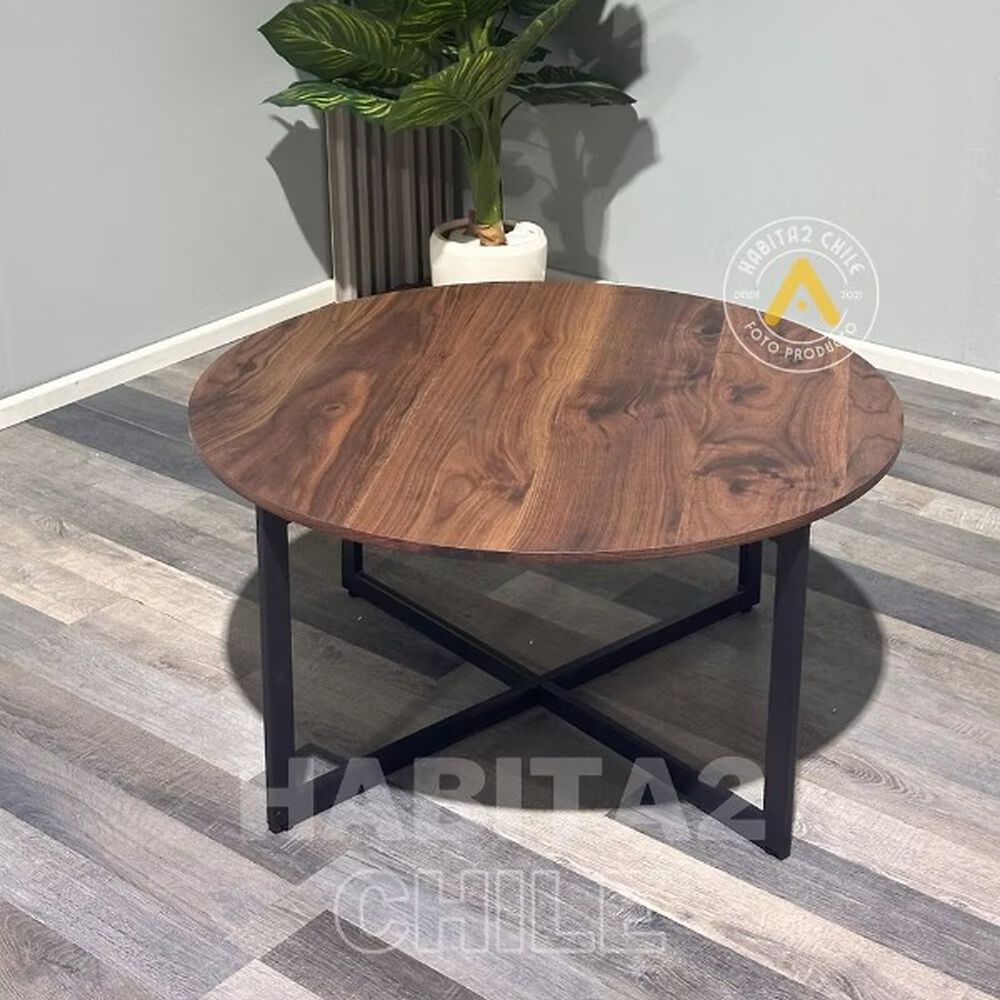 Mesa De Centro Oak Redonda Para Living Con Tope Mdf Madera Oscura 80cm image number 2.0