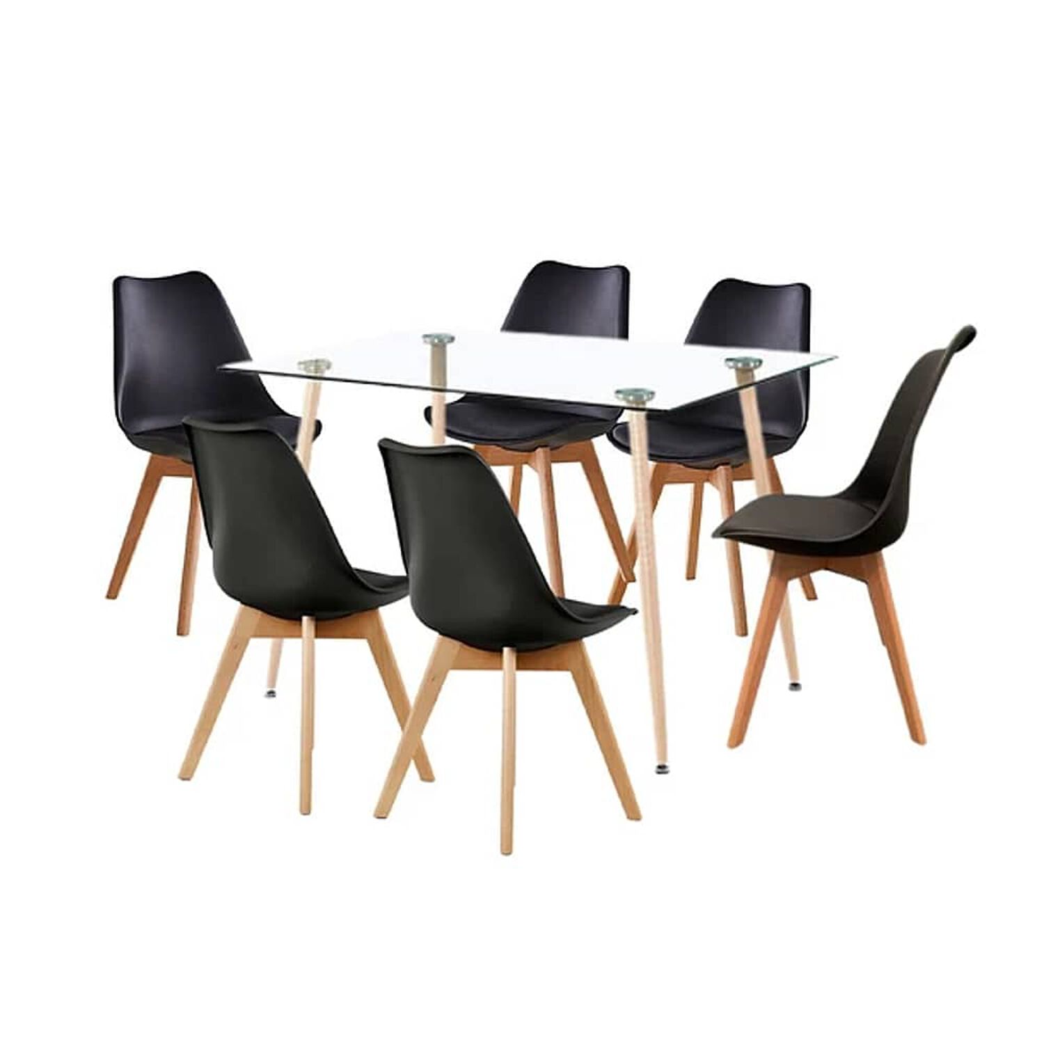 Comedor Mesa De Vidrio Rectangular 120x80 + 6 Sillas Tulip Negras image number 0.0