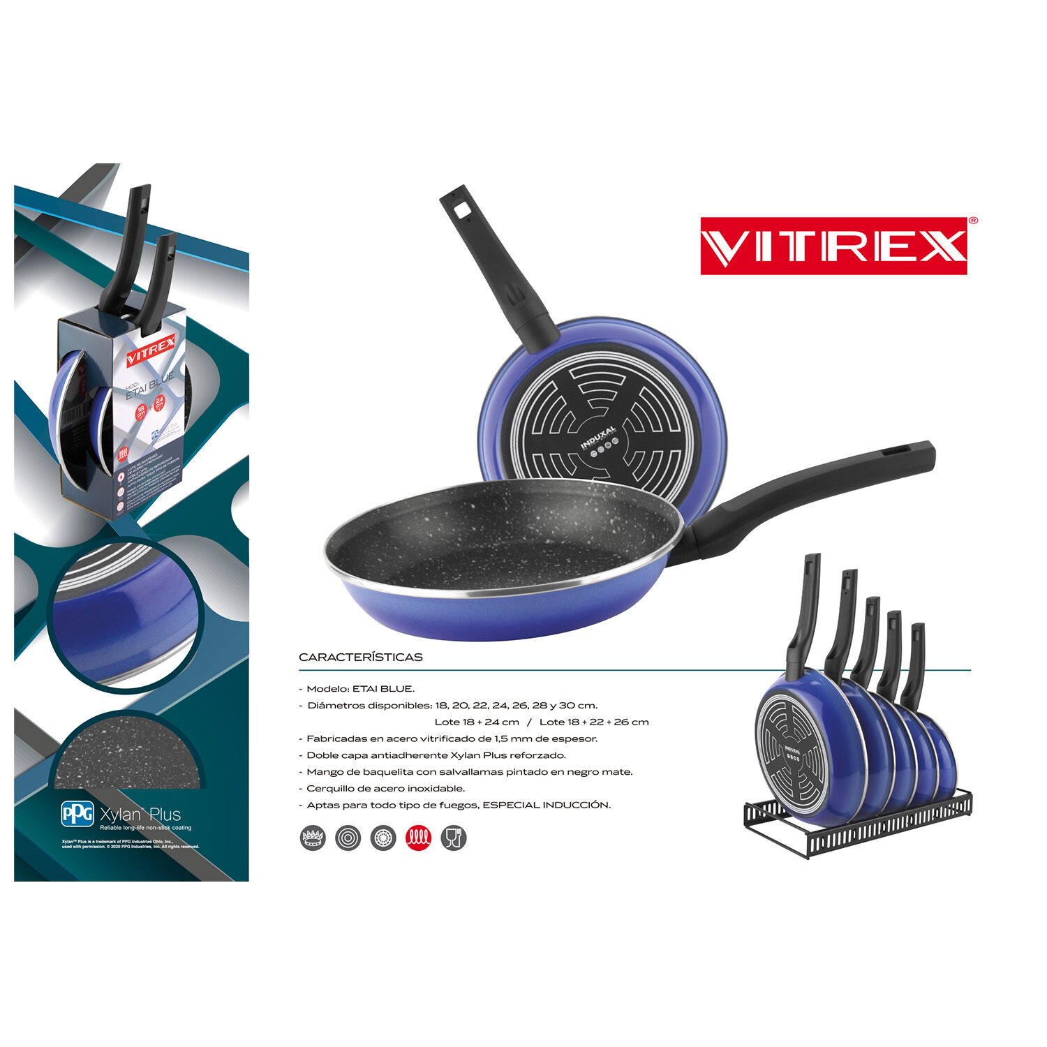 Sart&eacute;n De Acero Antiadherente Vitrex Etai Blue 30cm image number 6.0