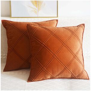 Pack De 02 Fundas De Coj&iacute;n De Terciopelo Con Rayas 45x45 Naranja