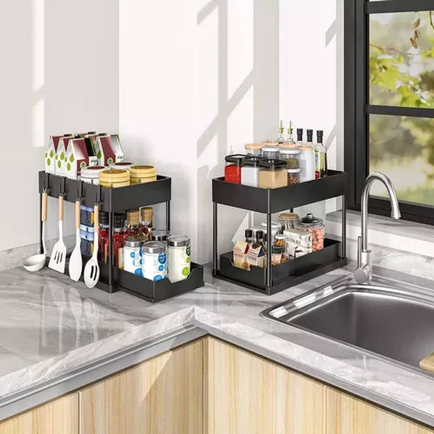 2 Piezas 2 Niveles Organizador Multifuncional Ba&ntilde;o Cocina image number 1.0