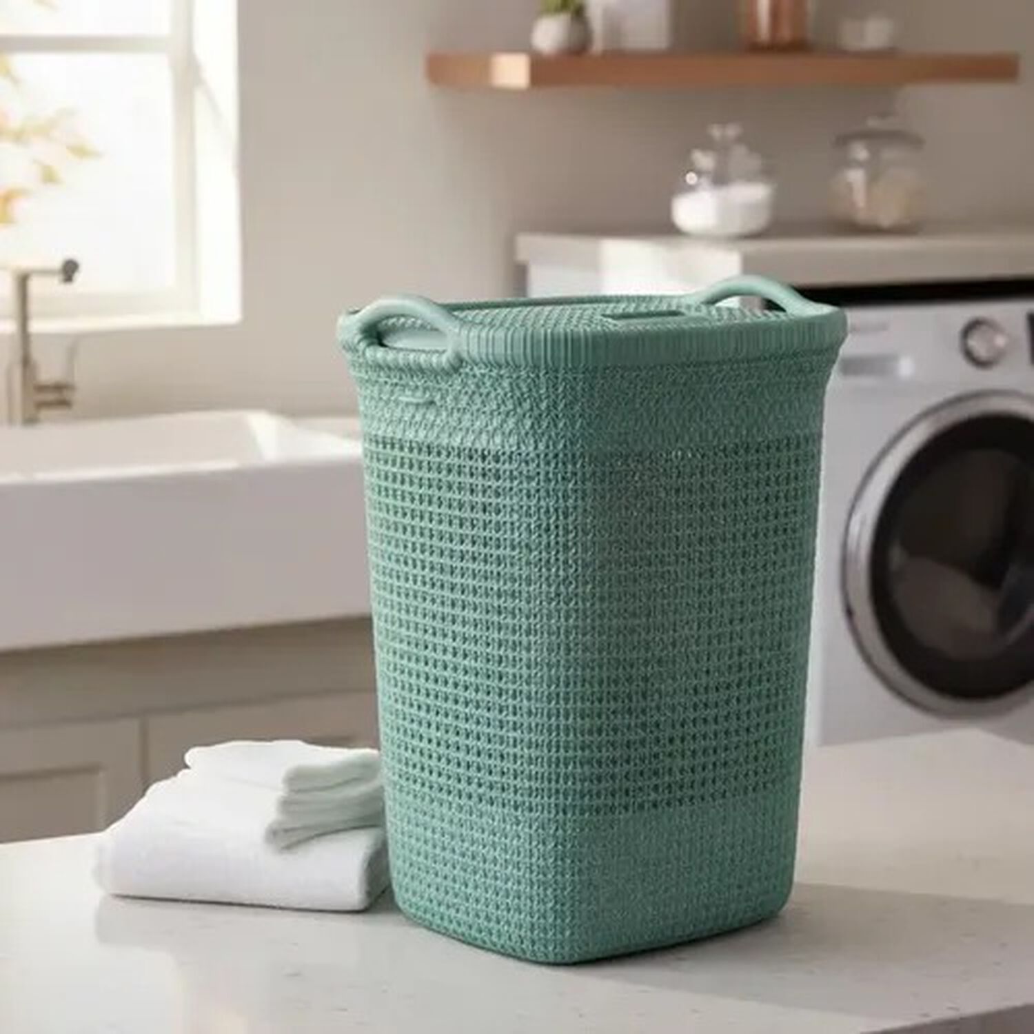Cesto Canasto Para Ropa Khipu 60 Lts Con Tapa Color Verde Menta image number 1.0