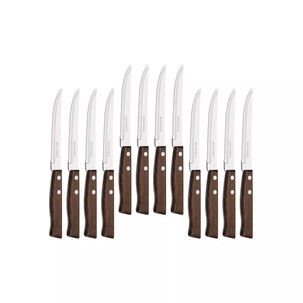 Pack 12 Cuchillos Acero Cubiertos Madera Asado