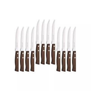 Pack 12 Cuchillos Acero Cubiertos Madera Asado