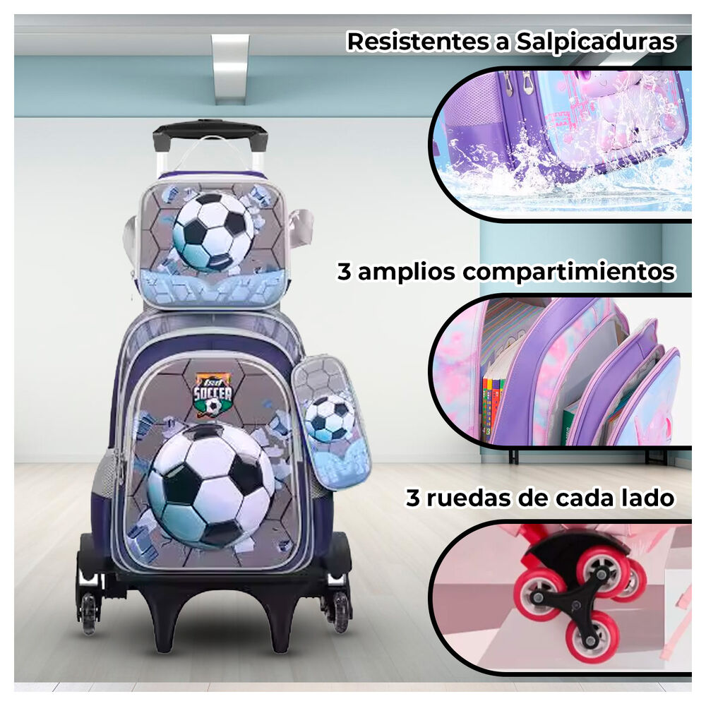 Maleta Mochila 3 En 1 Con Ruedas Y Accesorios Diseño De Unicornio image number 1.0