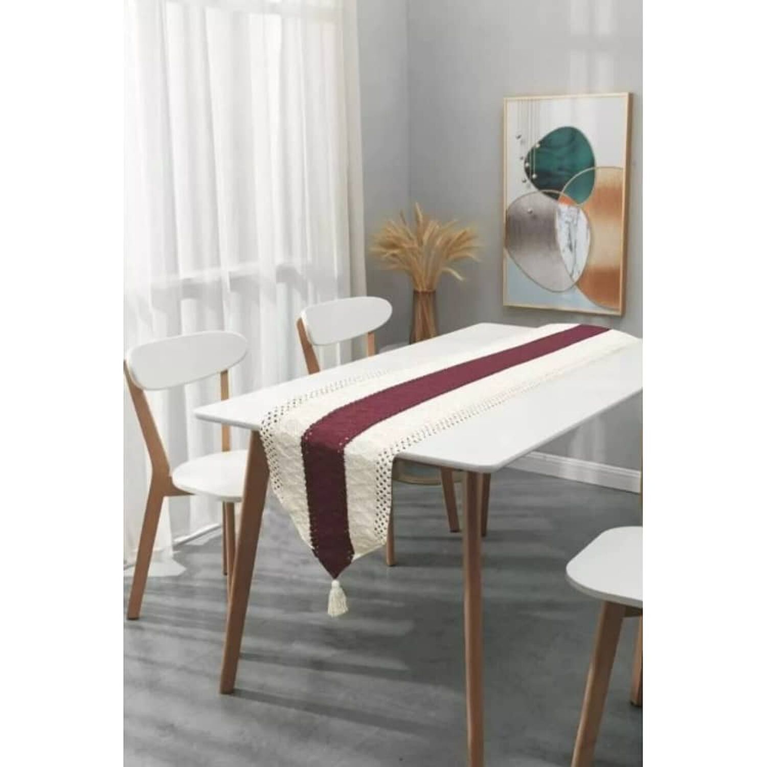 Camino De Mesa Decorativo Dise&ntilde;o Tejido Encaje Mesa Comedor Burdeo image number 0.0