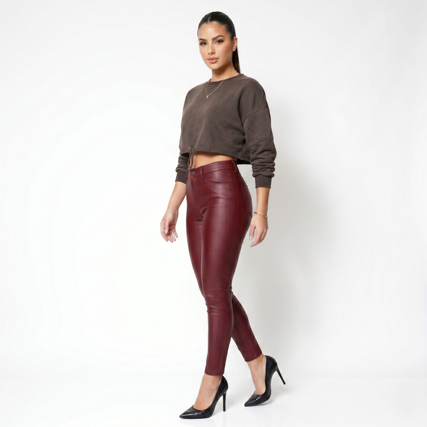 Pantalon Ecocuero Pu Tiro Alto Mujer image number 1.0