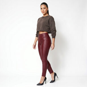 Pantalon Ecocuero Pu Tiro Alto Mujer