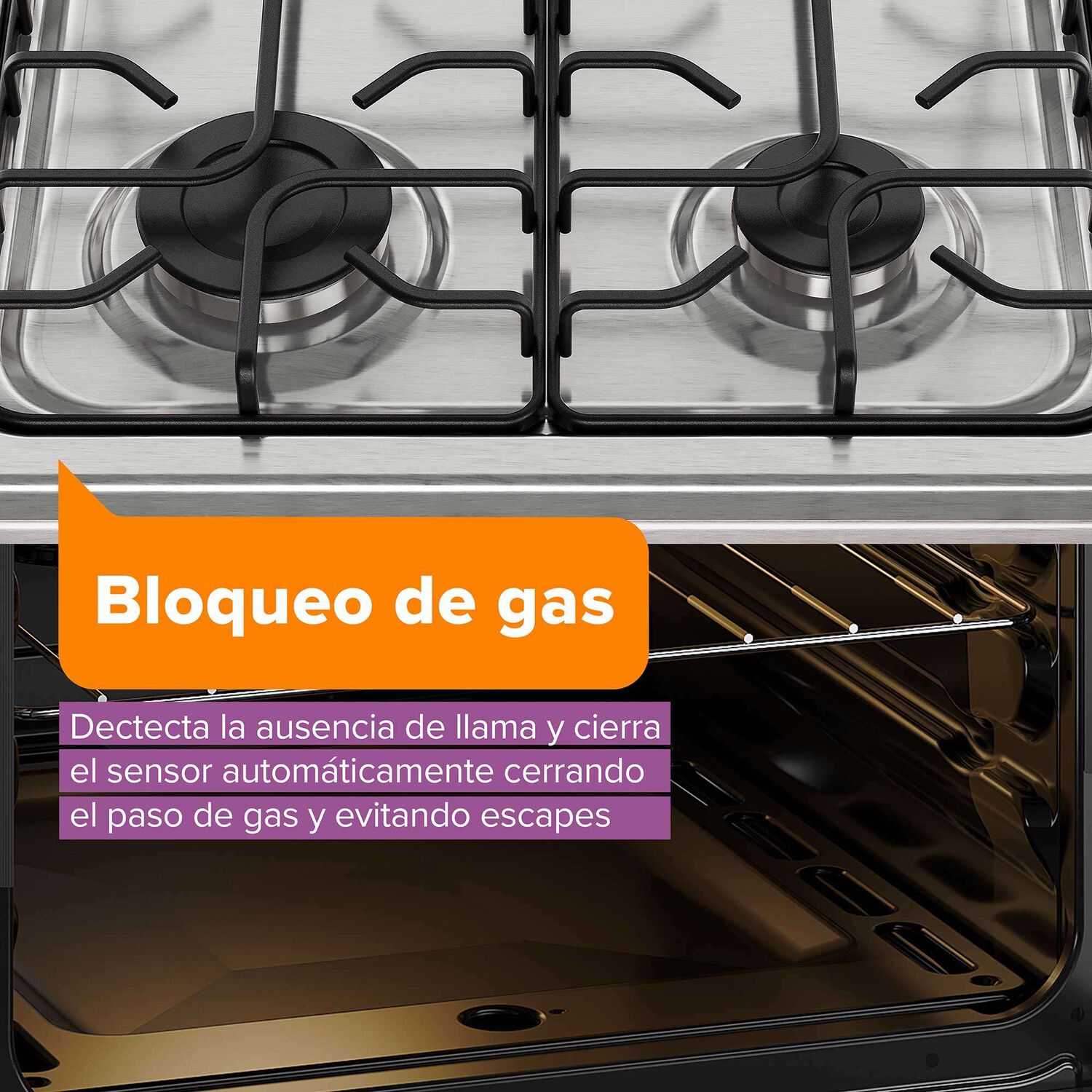 Cocina A Gas 4 Platos Horno Vapor Y Temporizador Fm4tpc Negra image number 8.0