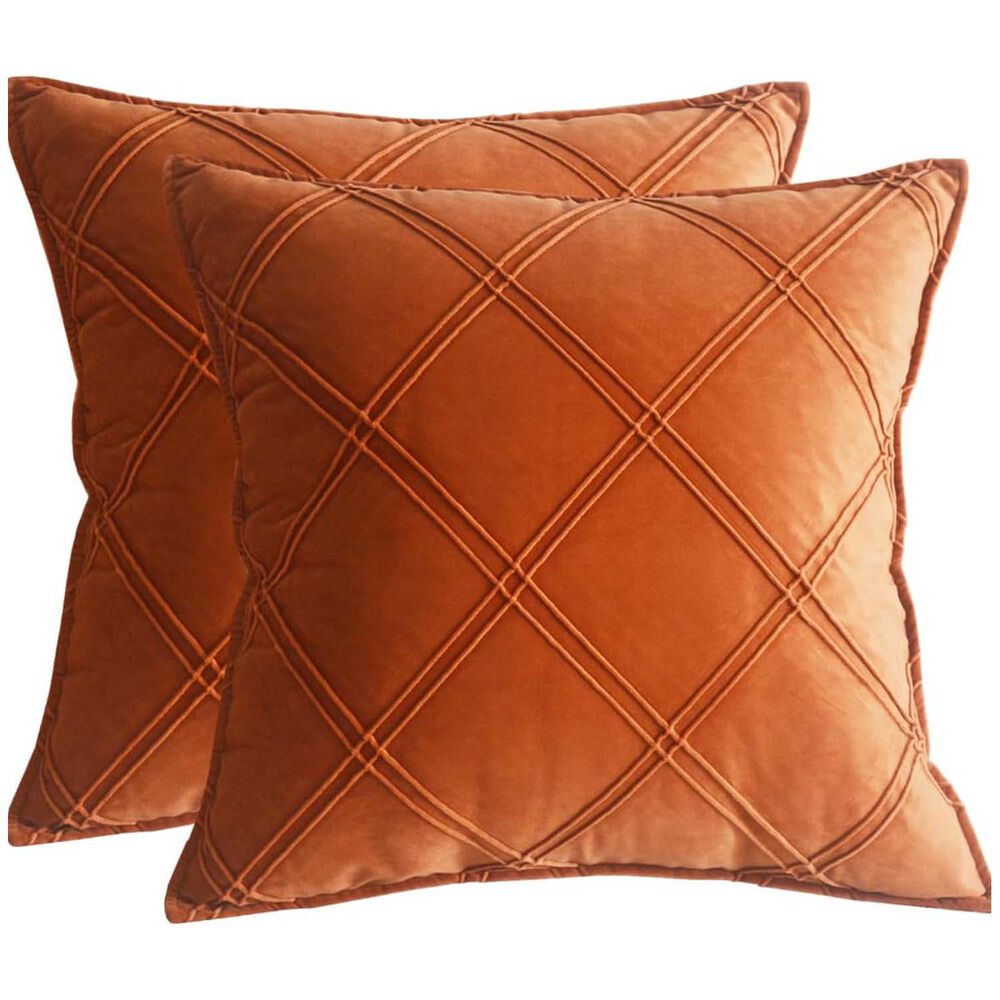 Pack De 02 Fundas De Coj&iacute;n De Terciopelo Con Rayas 45x45 Naranja image number 0.0