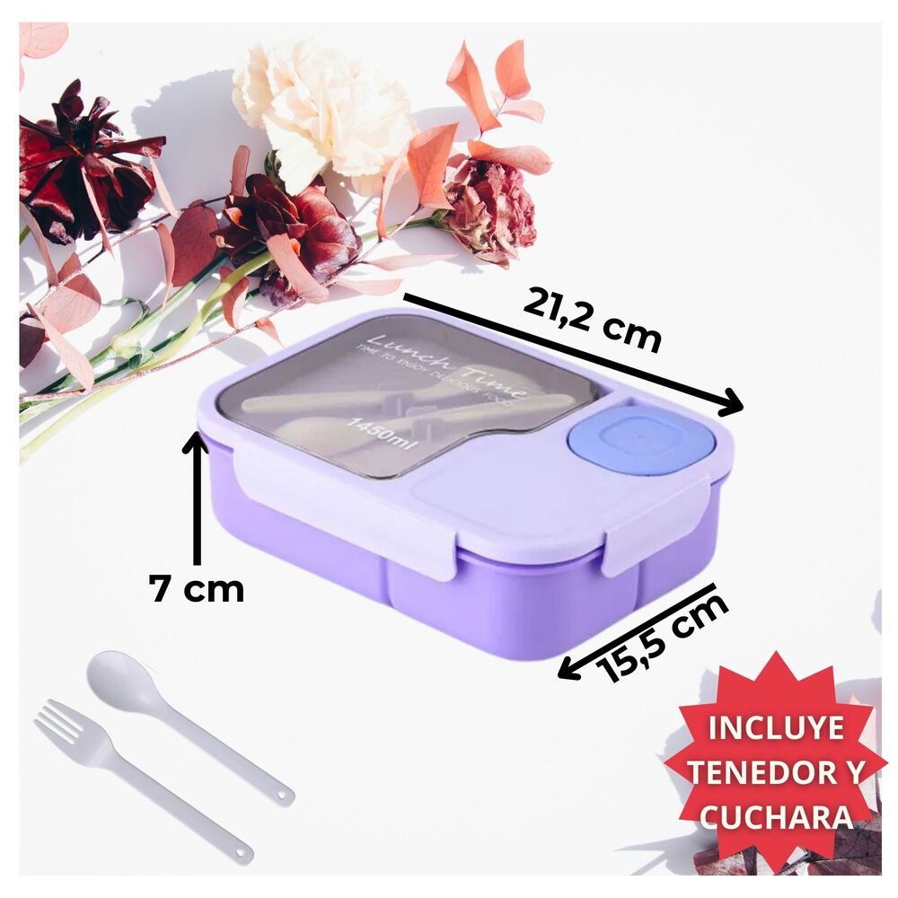 Fiambrera Bento Contenedor De 1450 Ml + Cubiertos Táper Plástico Purple image number 1.0