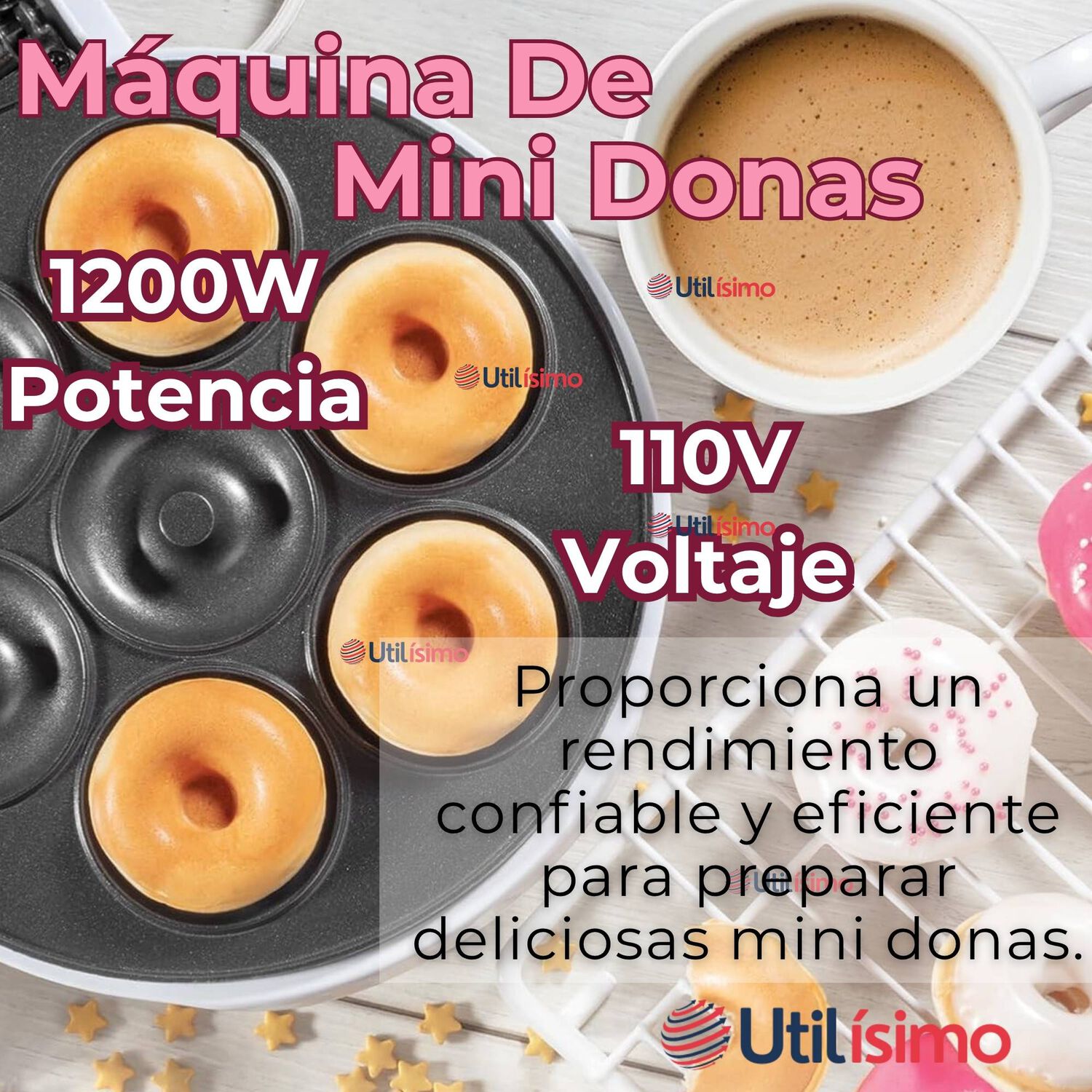 M&aacute;quina Mini Donas Antiadherente Capacidad 7 Minidonas 1200w De Potencia image number 2.0
