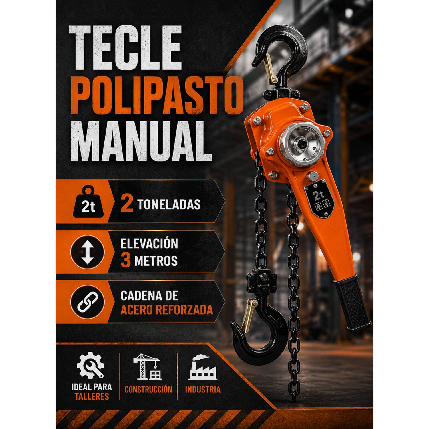 Tecle Polipasto Manual Con Cadena, 2 Toneladas X3 Metros image number 11.0