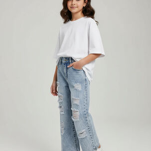 Pantal&oacute;n Jeans Ni&ntilde;a Con Brillo Y Dise&ntilde;o Rasgado