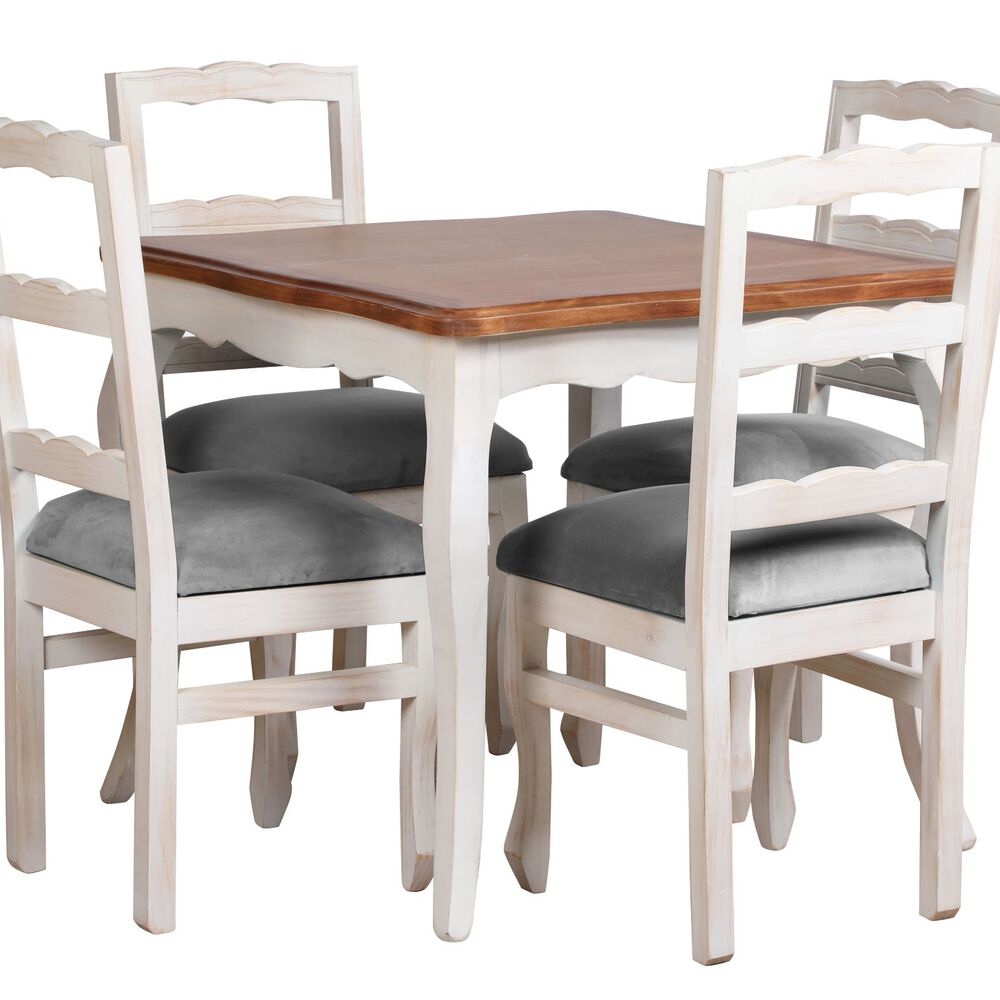 Comedor Normando 100x100 Cubierta Miel 4 Sillas Tapiz Gris image number 0.0