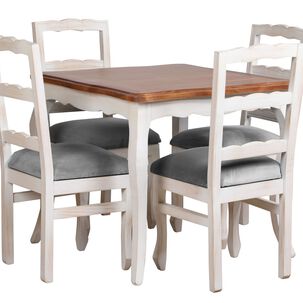 Comedor Normando 100x100 Cubierta Miel 4 Sillas Tapiz Gris