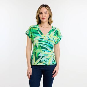 Blusa Full Print Manga Corta Cuello V Mujer Geeps