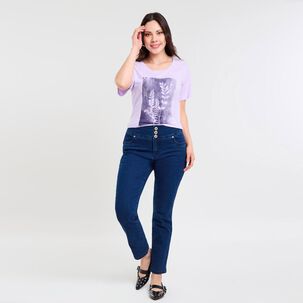 Polera Lisa Estampado Delantero Manga Corta Cuello Redondo Mujer Sexy Large