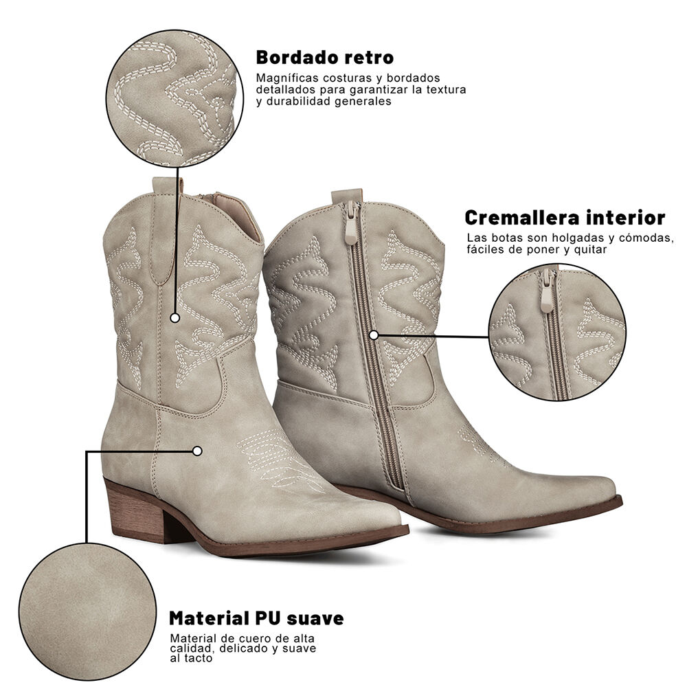 Botin Casual Mujer Moda Vintage Cowboy Bordado Weide Qbm20 image number 7.0