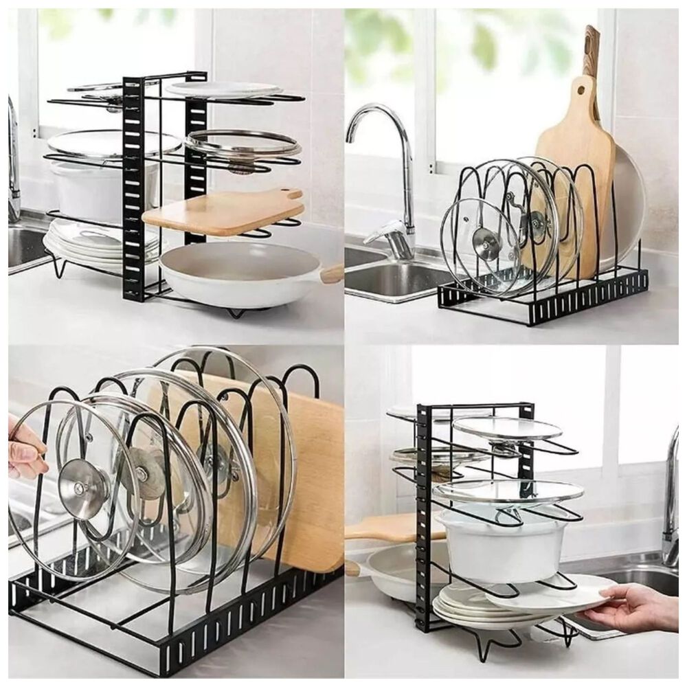Estante Organizador 8 Ollas Sartenes Platos Cocina Ajustable Negro image number 4.0