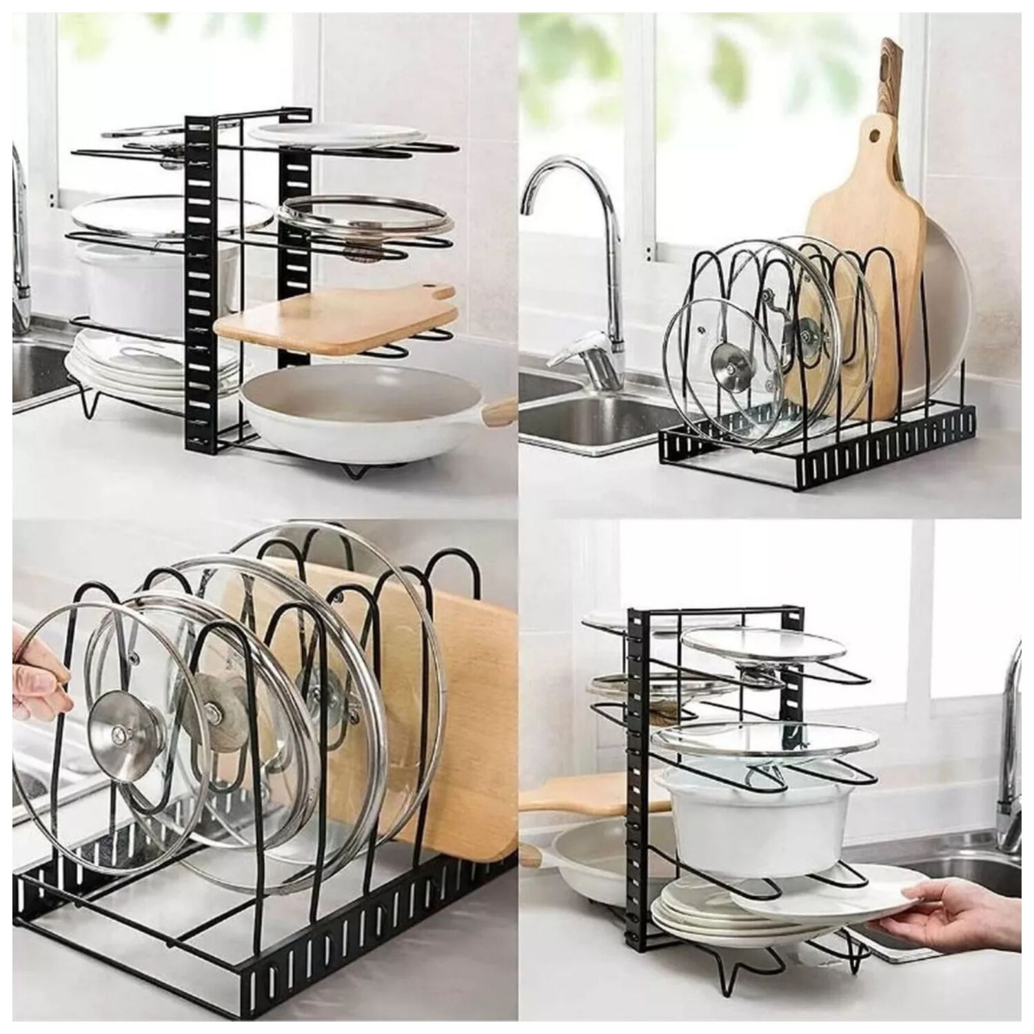Estante Organizador 8 Ollas Sartenes Platos Cocina Ajustable Negro image number 4.0
