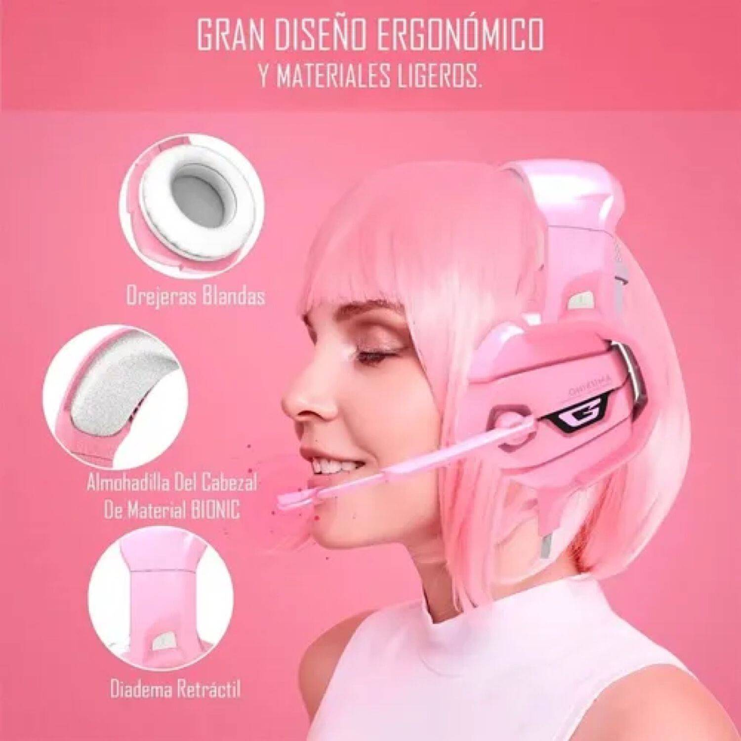 Aud&iacute;fonos Gamer Onikuma K5 Compatibles Pc Ps4 Rosa image number 1.0
