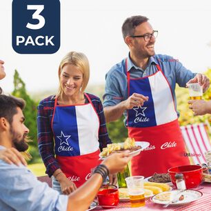 Pack 3 Delantal Cocina Fiestas Patrias Bandera Chile 60x90 Viva Chile