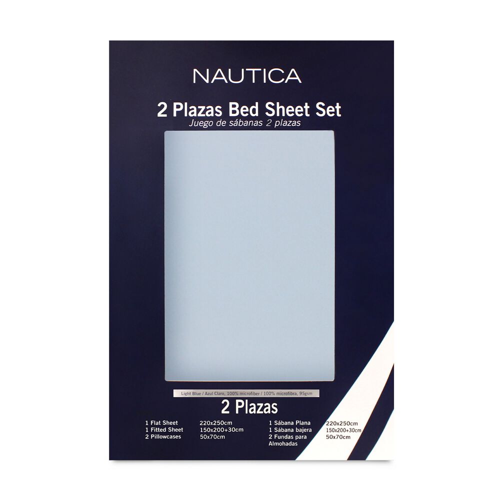Juego De S&aacute;banas Nautica 4 Piezas Microfibra 2 Plazas Celeste image number 3.0