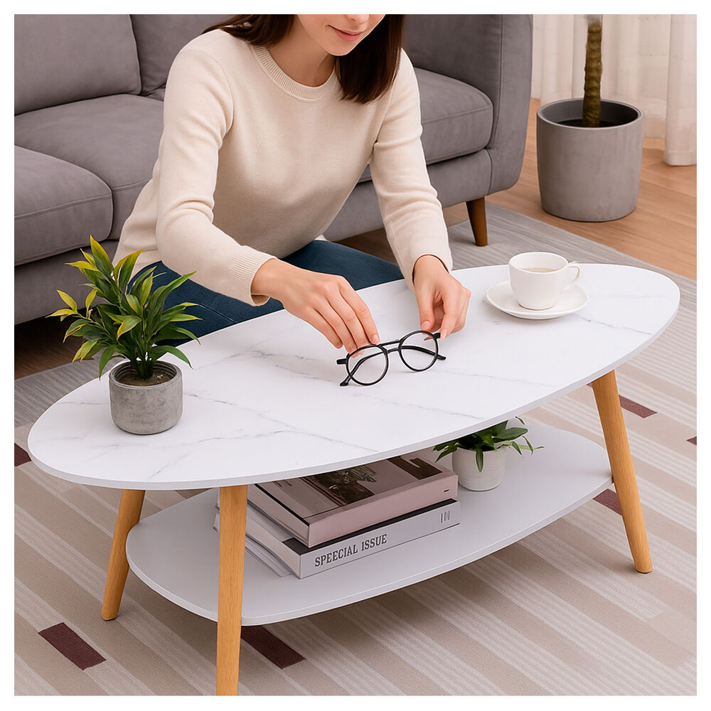 Mesa De Centro Elegante Para Sala Dise&ntilde;o N&oacute;rdico Con Efecto M&aacute;rmol image number 4.0