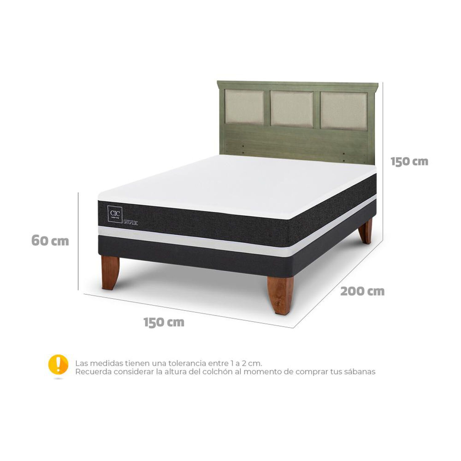 Cama Europea Cic Ortopedic / 2 Plazas / Base Normal + Respaldo image number 6.0