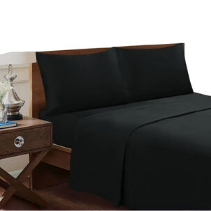 Juego De Sabanas De Genero Microfibra 1.5 Plazas + 1 Funda De Almohada 50cm X 70cm Color Negro