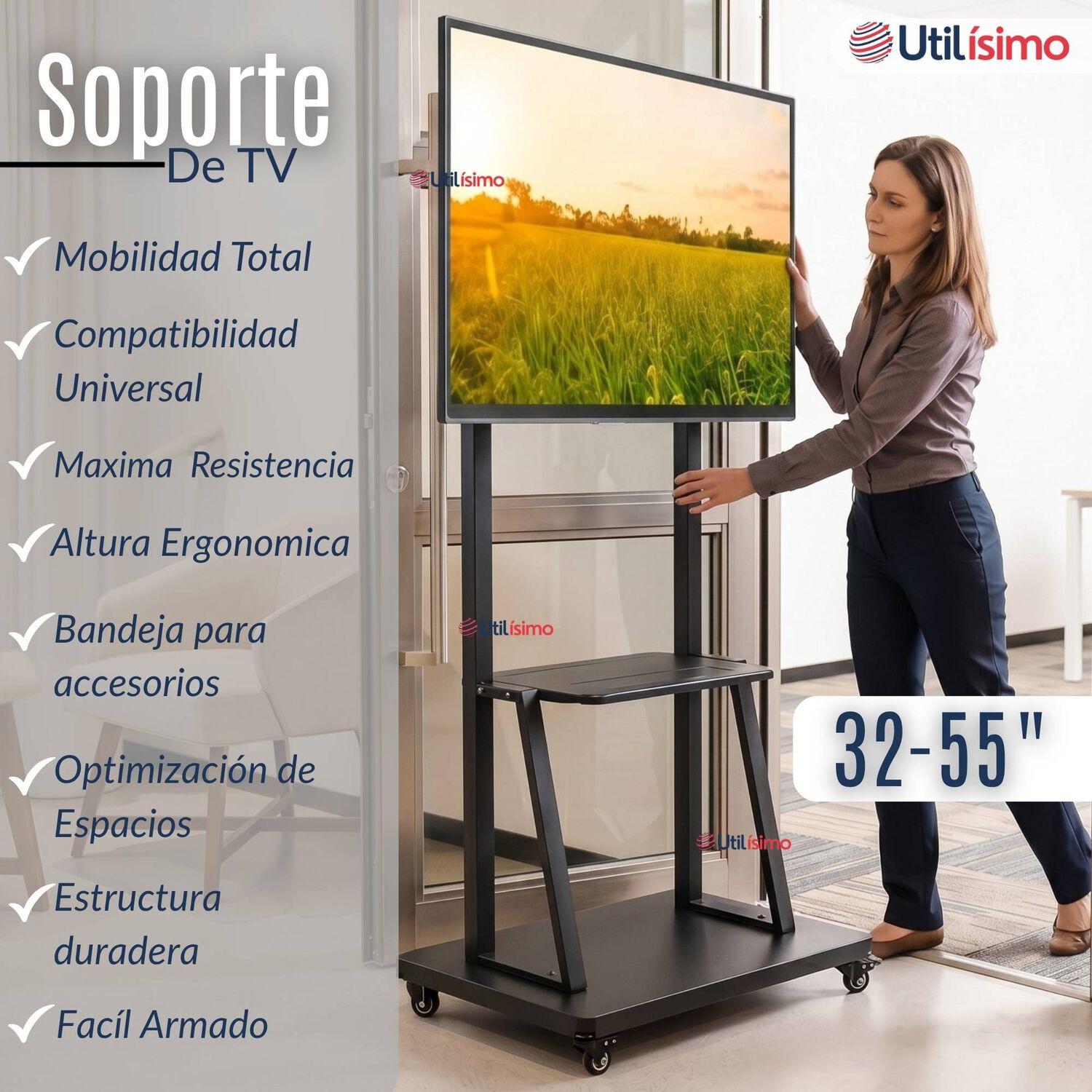 Soporte Base Tv M&oacute;vil Con Ruedas 32 A 55 Pulgadas 55kg Soporte Port&aacute;til 324042 43 49 50 55 image number 2.0