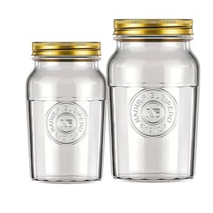 Set 2 Frascos Americano Vintage 1000ml + 1500ml Tapa Dorada