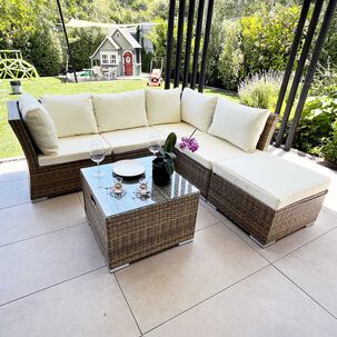 Living Terraza Modular Fresno Caramelo 5 Personas Con Cajones