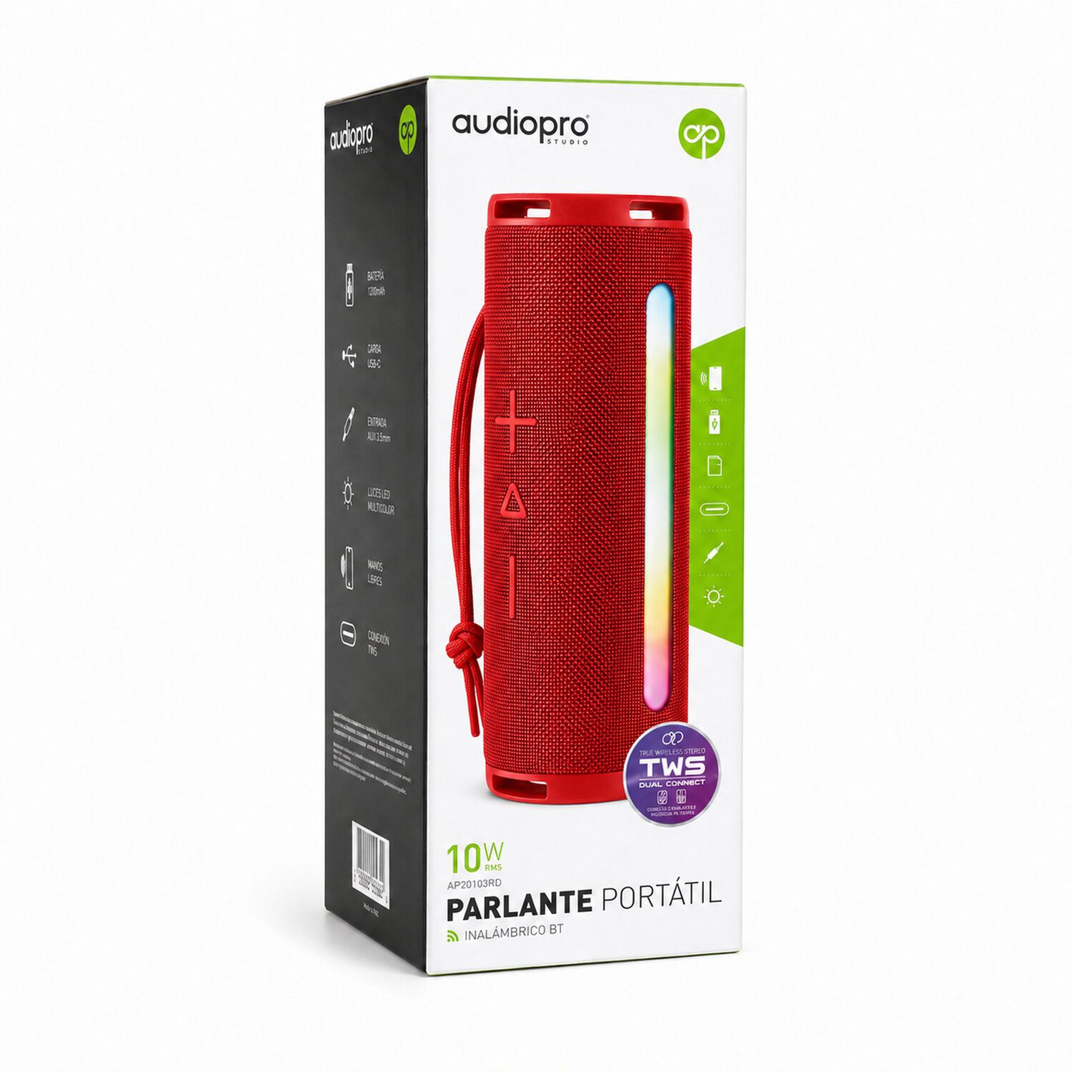 Parlante Port&aacute;til Bluetooth Tws Iluminaci&oacute;n Rgb 10w Rojo 12hrs image number 10.0