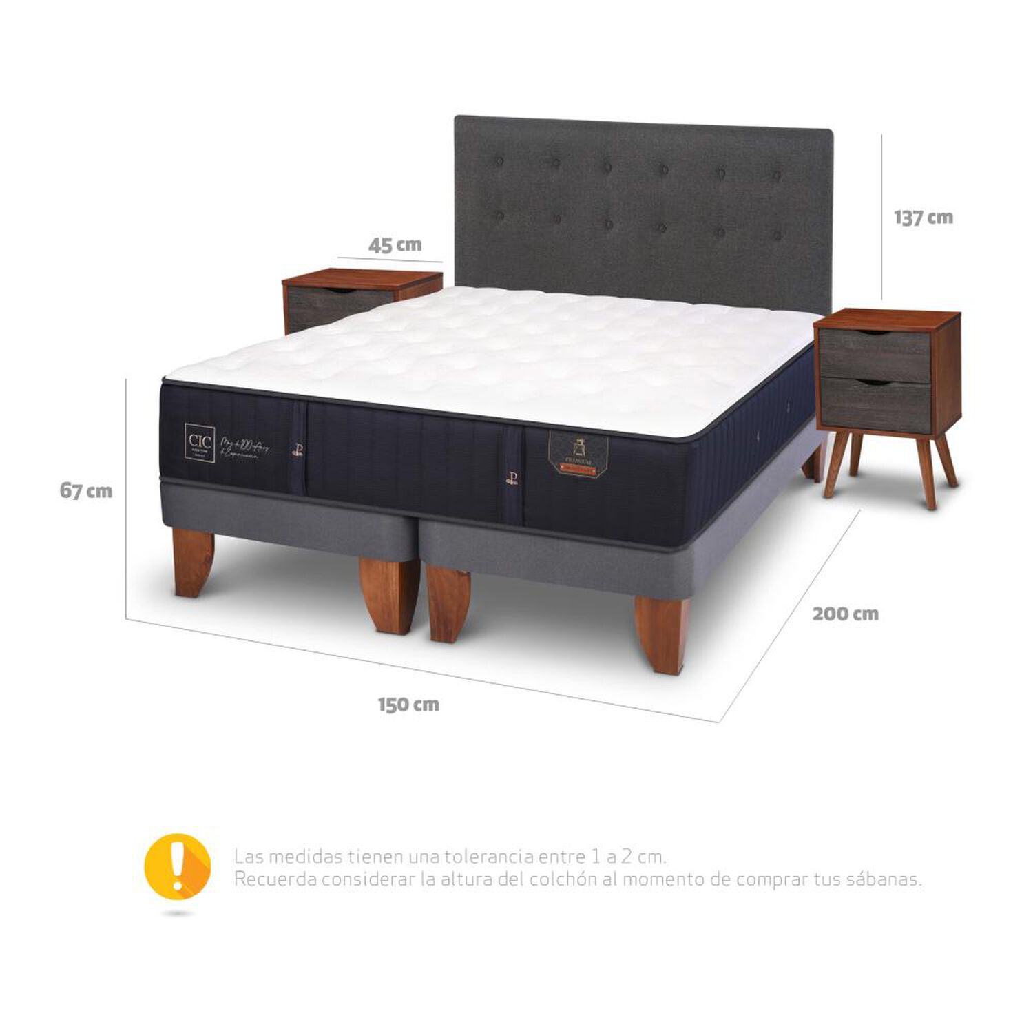 Cama Europea Cic Premium / 2 Plazas / Base Dividida + Set De Maderas image number 2.0
