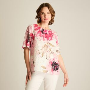 Blusa Con Botón En Espalda Manga Corta Cuello Redondo Mujer Lorenzo Di Pontti