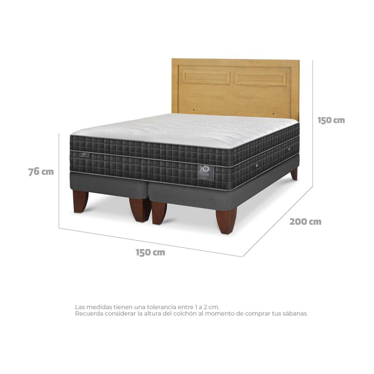 Cama Europea Cic Lux / 2 Plazas / Base Dividida + Respaldo image number 3.0