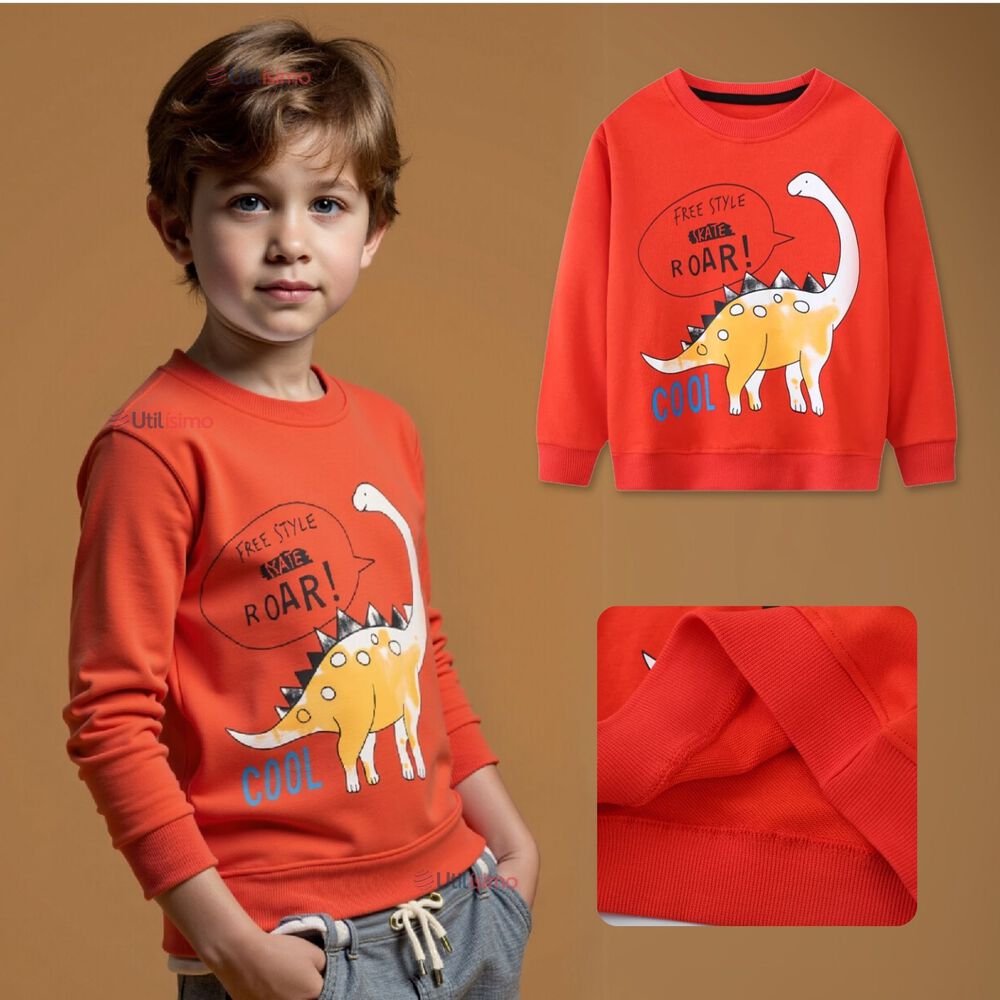 Poler&oacute;n Ni&ntilde;o Manga Larga 100% Algod&oacute;n Naranja Dinosaurios image number 0.0