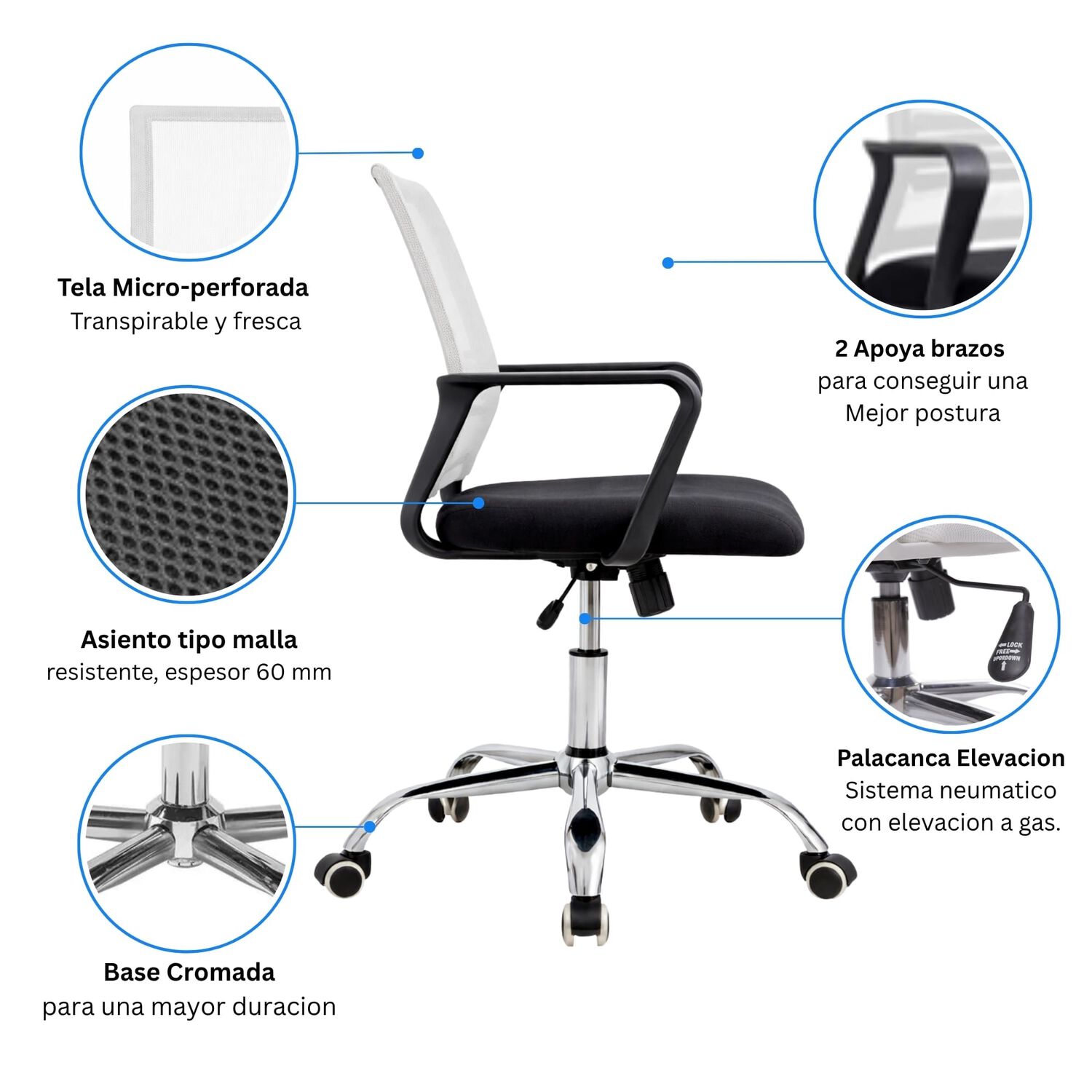 Silla De Oficina Ergon&oacute;mica Santiago Con Altura Ajustable Y Soporte Lumbar image number 1.0
