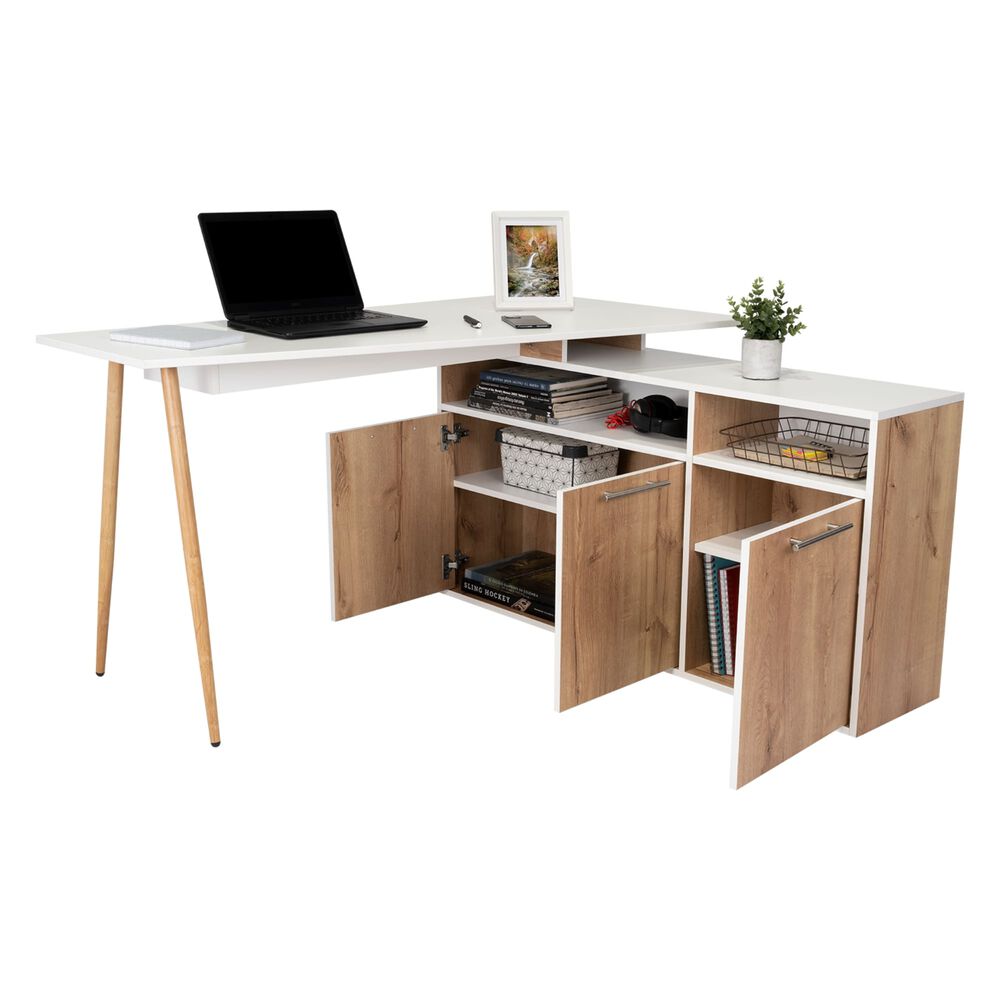 Escritorio En L Esquinero 72,5x130x120 Café Claro Y Blanco image number 3.0