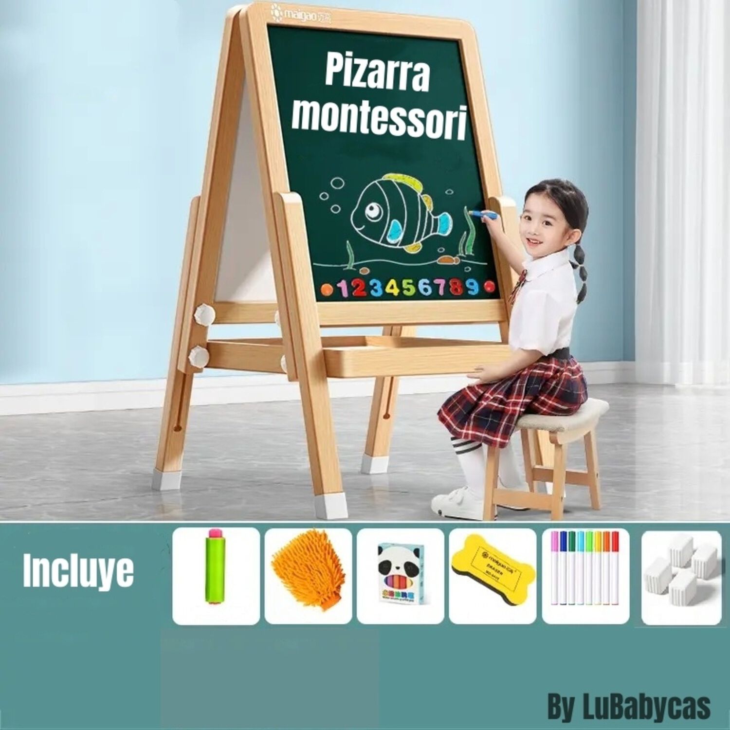 Pizarra Atril Doble Magn&eacute;tica Plum&oacute;n Con Accesorios 120cm image number 3.0