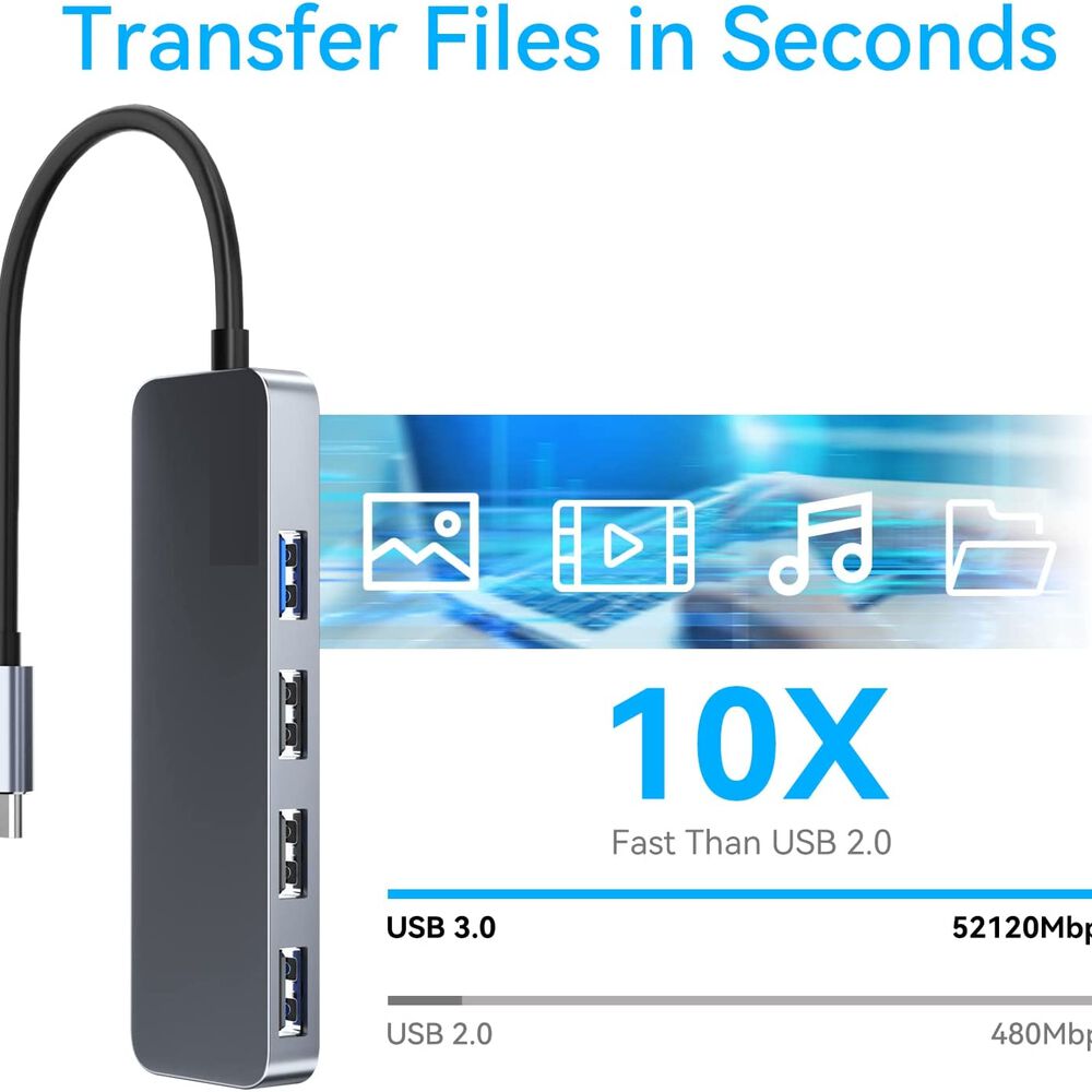 Hub Usb-c 3.0 High Speed 5 Gbps Aluminium Flat 4 Puertos Usb image number 6.0