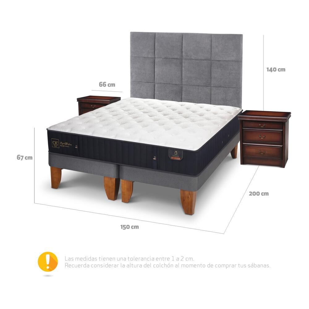 Cama Europea Cic Premium / 2 Plazas / Base Dividida + Set De Maderas image number 2.0