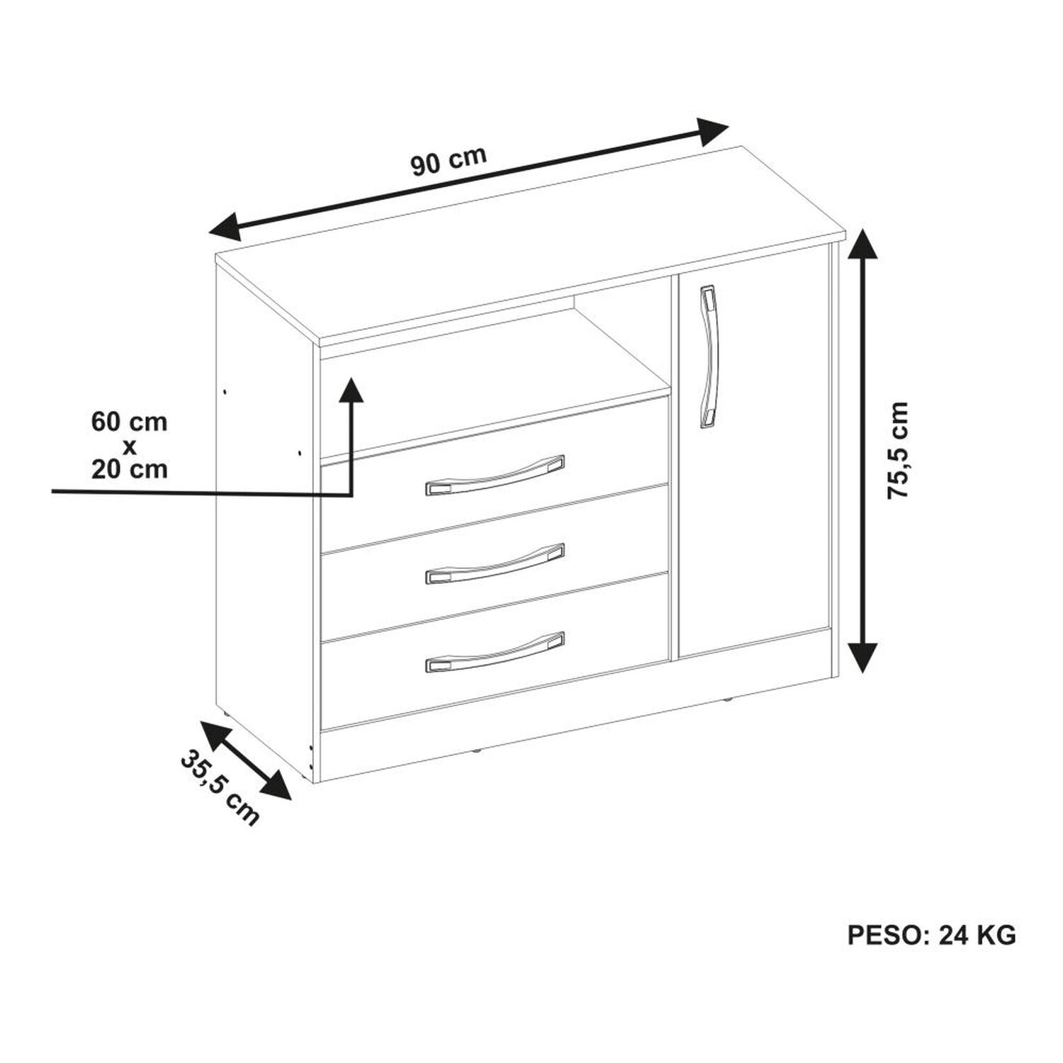 Comoda Home Mobili Valle / 1 Puerta / 3 Cajones image number 1.0