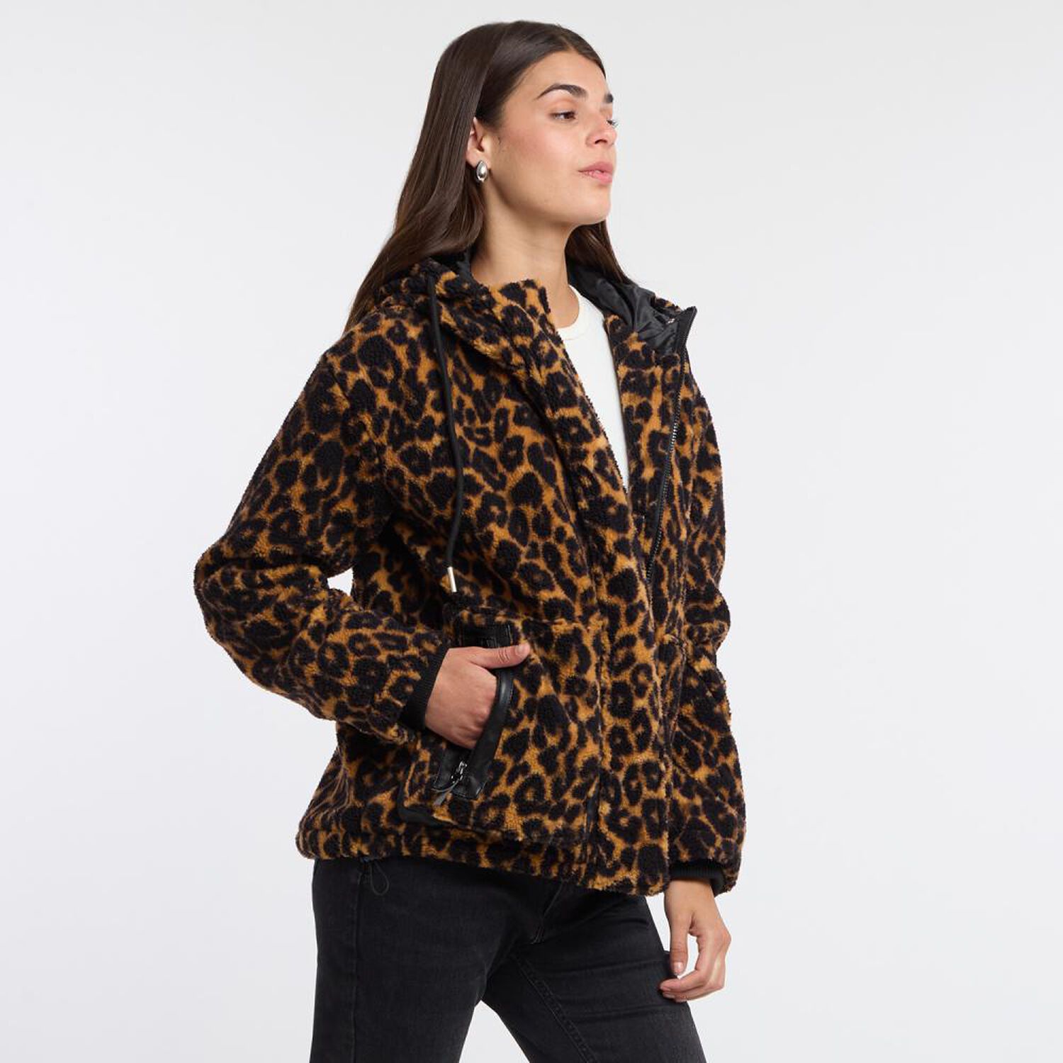 Chaqueta Animal Print Cuello Alto Con Capucha Mujer Rolly image number 2.0