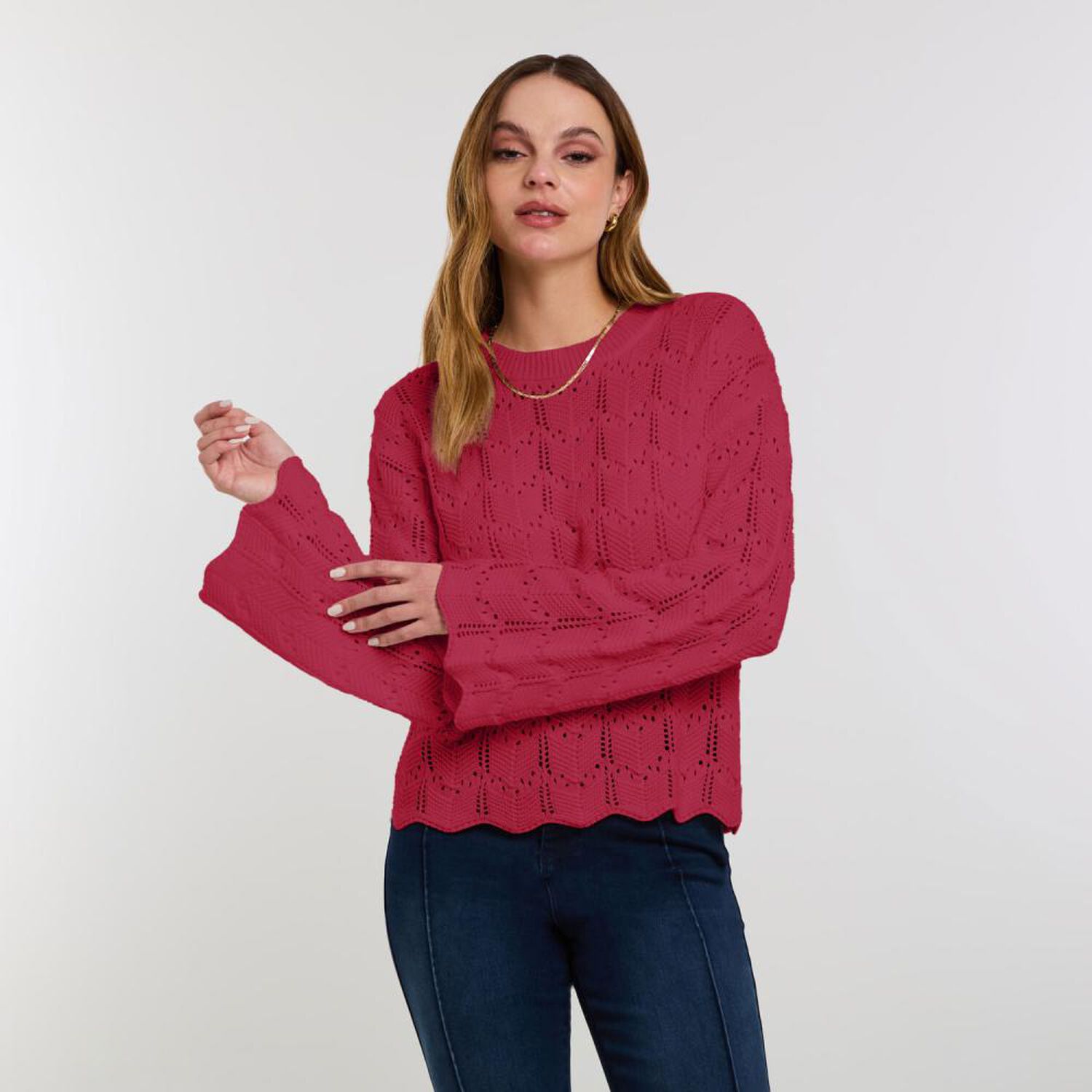 Sweater Calado Manga Larga Cuello Redondo Mujer Kimera image number 0.0
