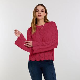 Sweater Calado Manga Larga Cuello Redondo Mujer Kimera
