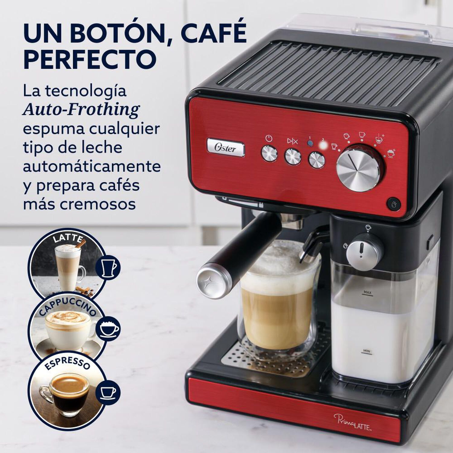 Cafetera De Espresso Oster Primalatte Roja / 2 Tazas image number 2.0