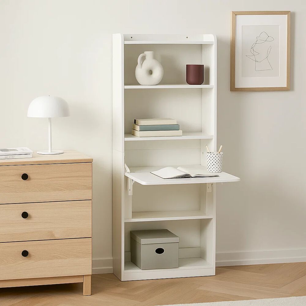 Estantería Con Escritorio Plegable Compacto - Blanco image number 2.0